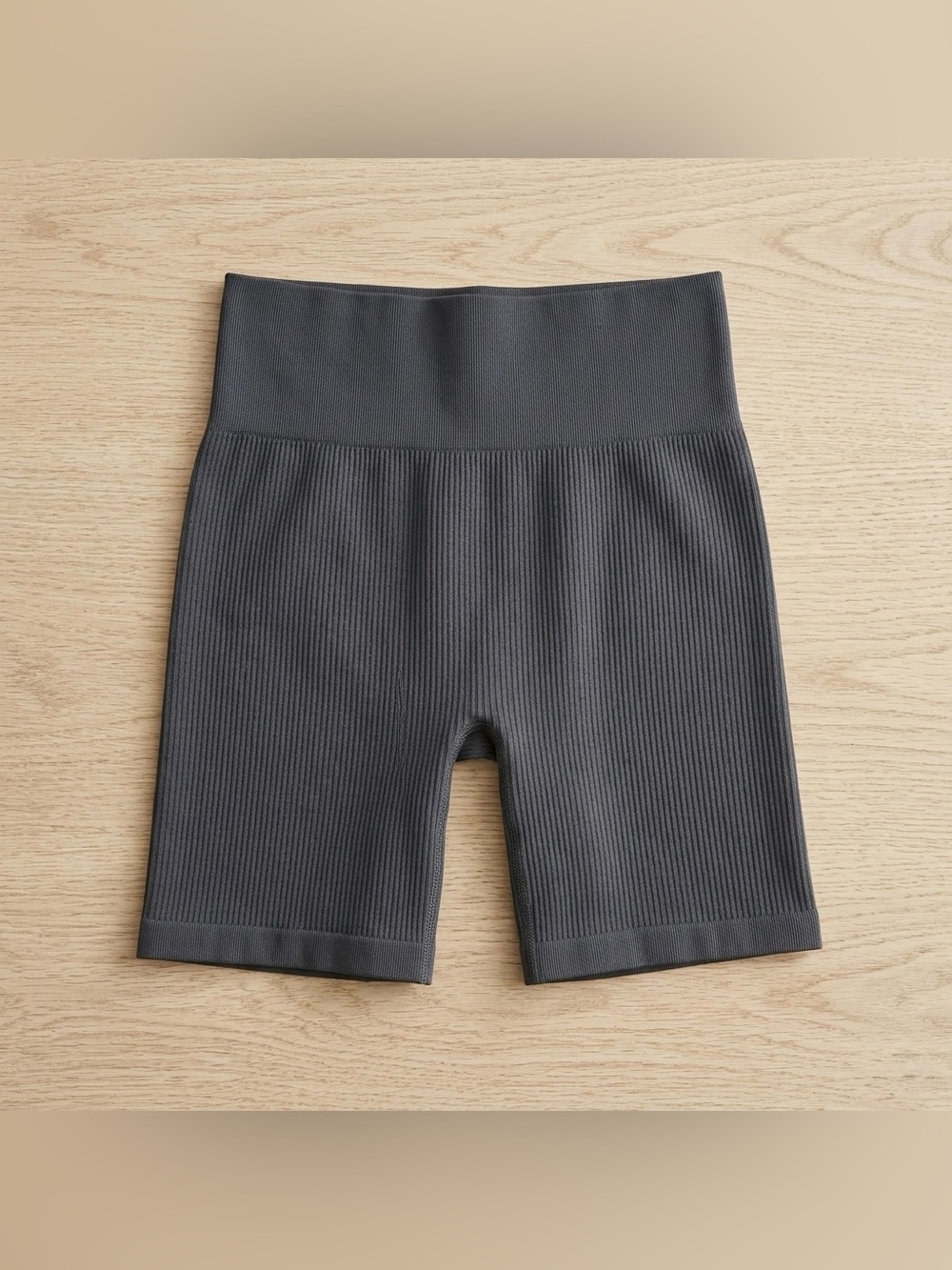OQQ Gray Seamless Ribbed Bike Shorts High Waisted Yoga Gym Workout Size Medium - Picture 2 of 6
